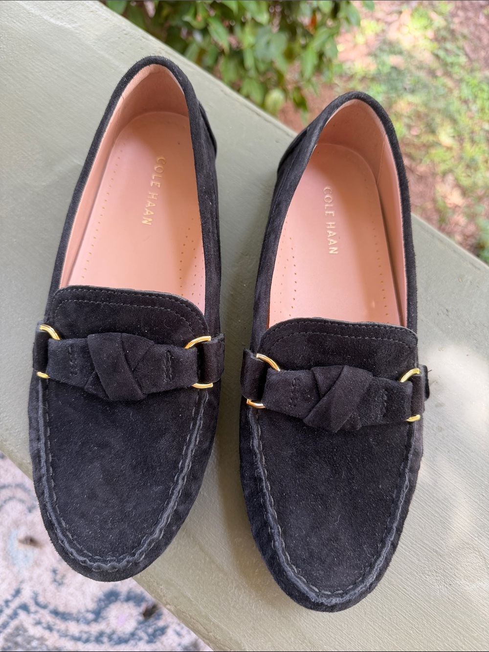 Cole Haan Black Suede Emmie Knot Driver Loafers, Women’s 8